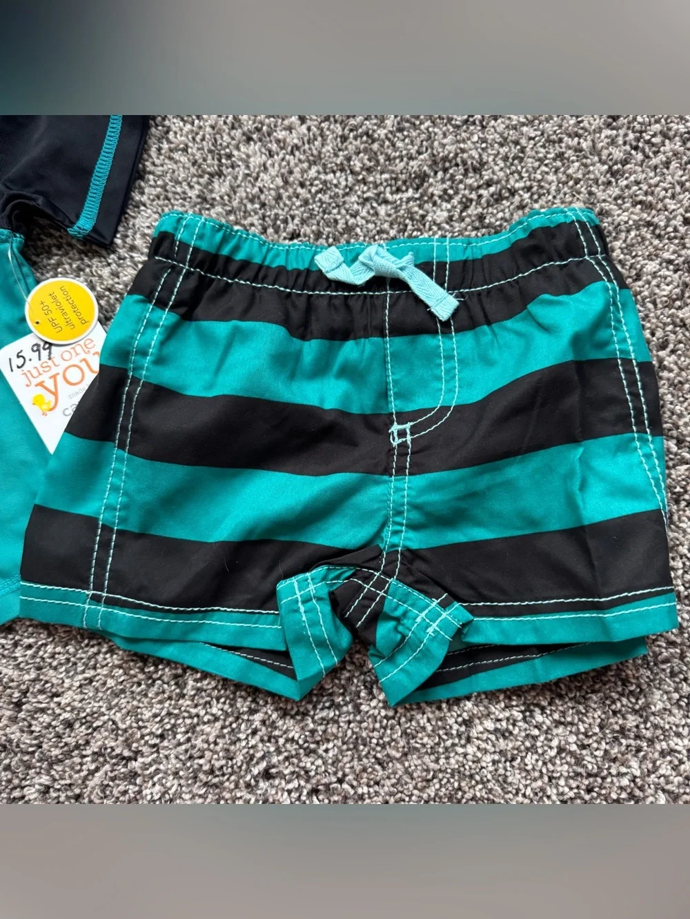 NEW Carter's Teal & Black First Mate Kids Swim Trunks Set